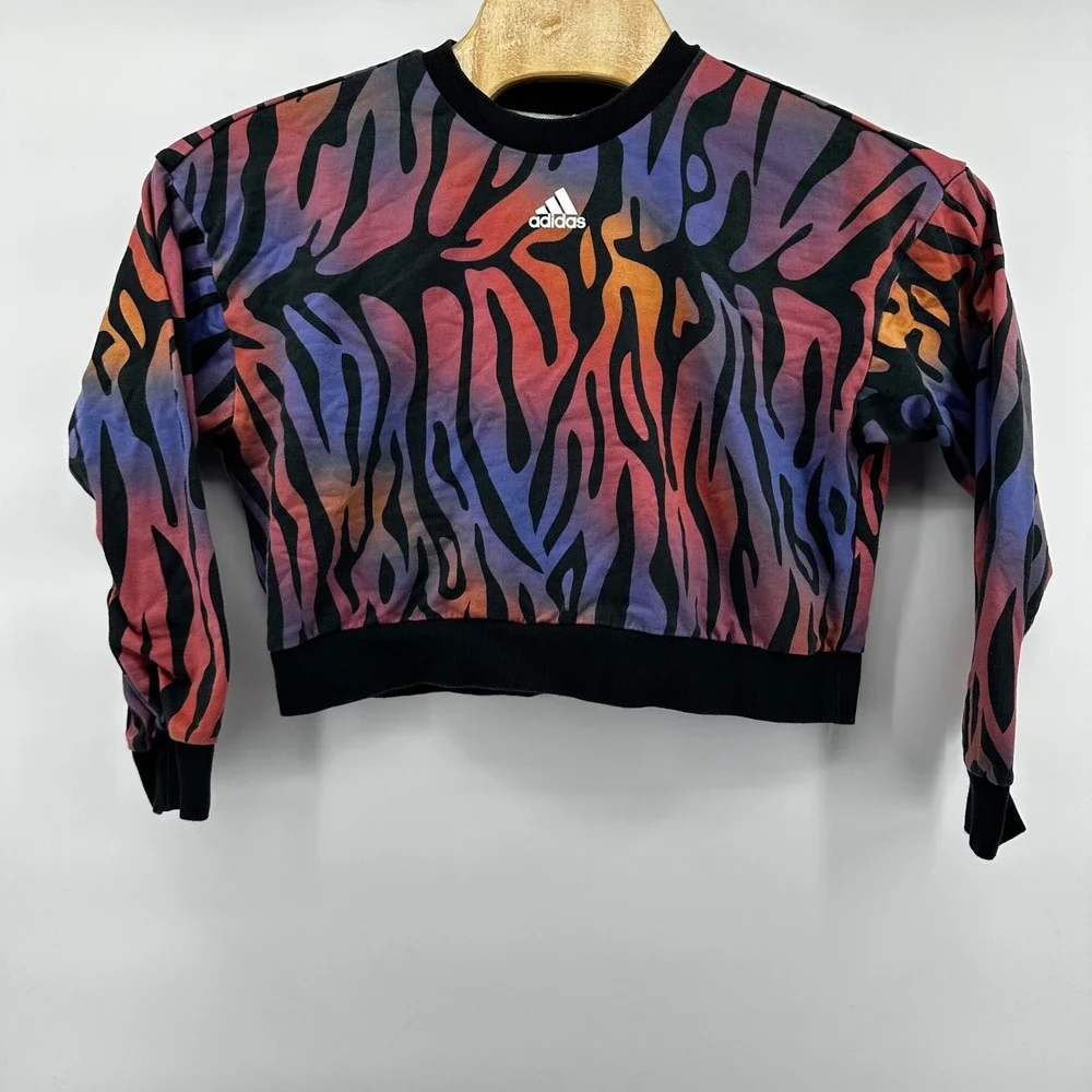 Adidas Long Sleeve women's medium Crop Top, Multicolor Zebra‎ Print Sweatshirt